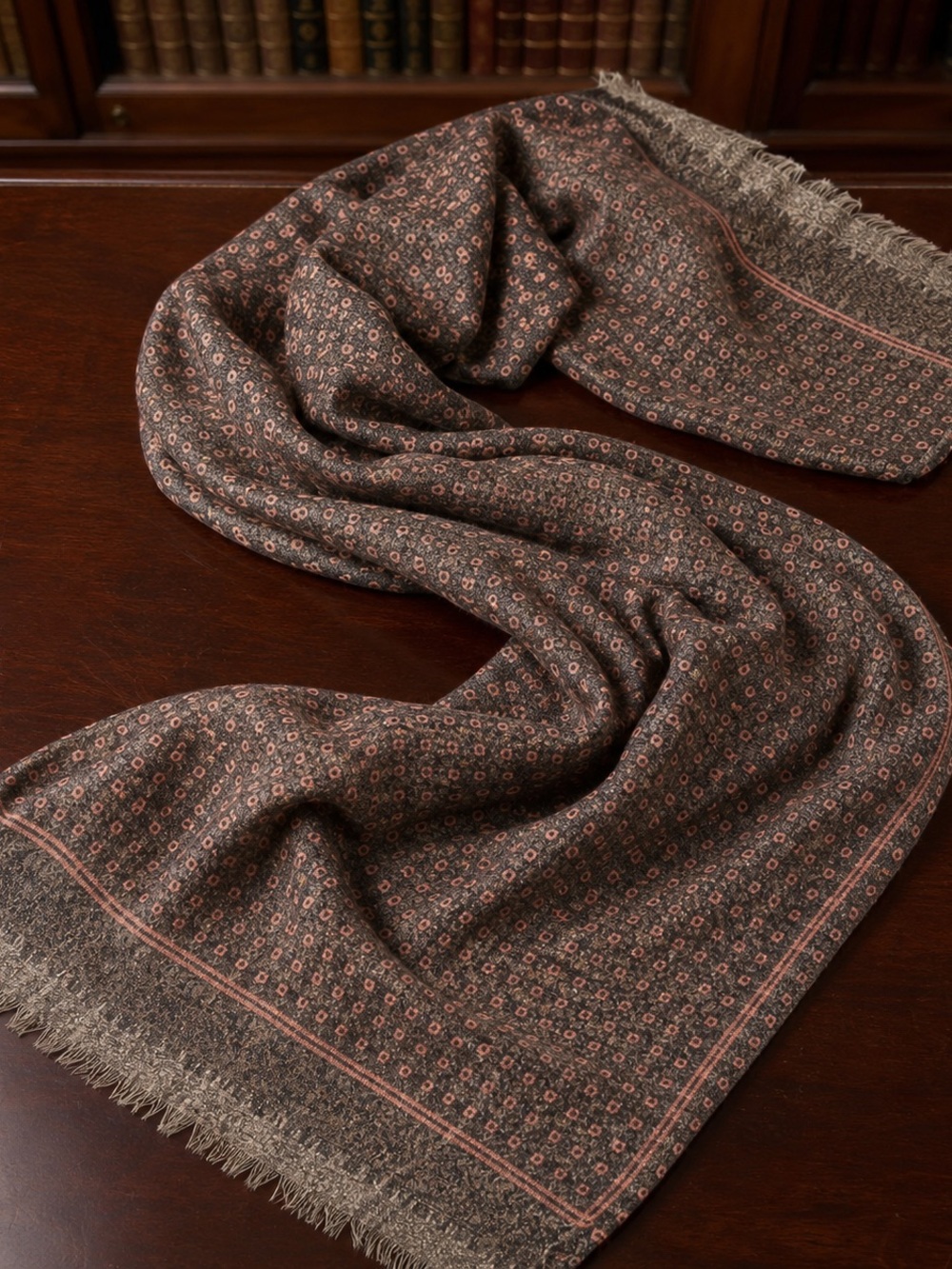 Isaia Taupe and Pink Scarf with Pink Micro-Pattern
